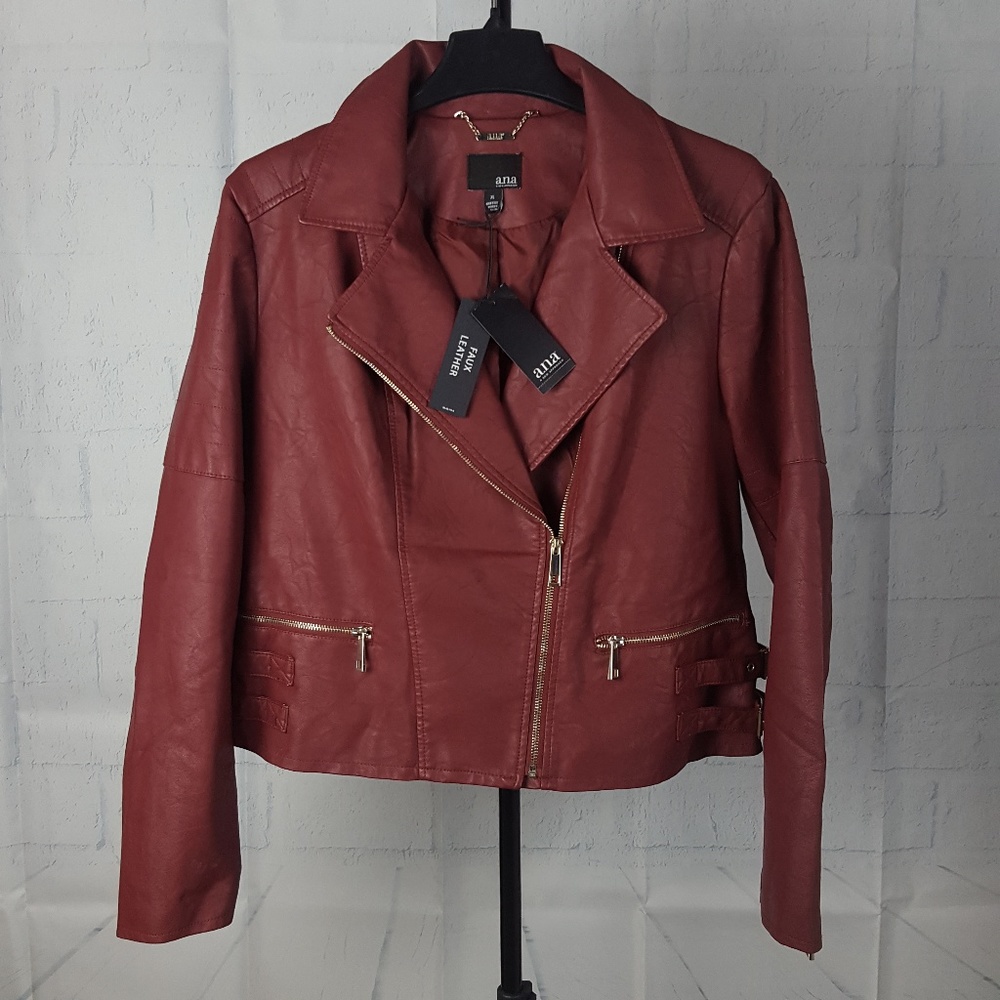 NWT Womens A.N.A Faux Leather Jacket Red X-Large